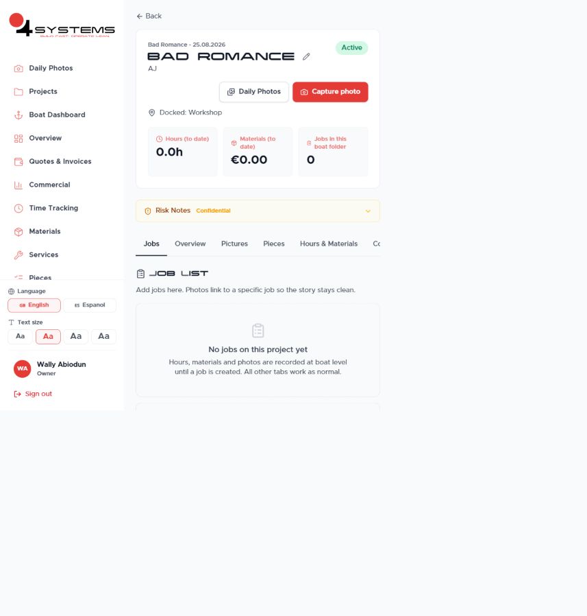 Real Project screen with Capture photo and context tabs