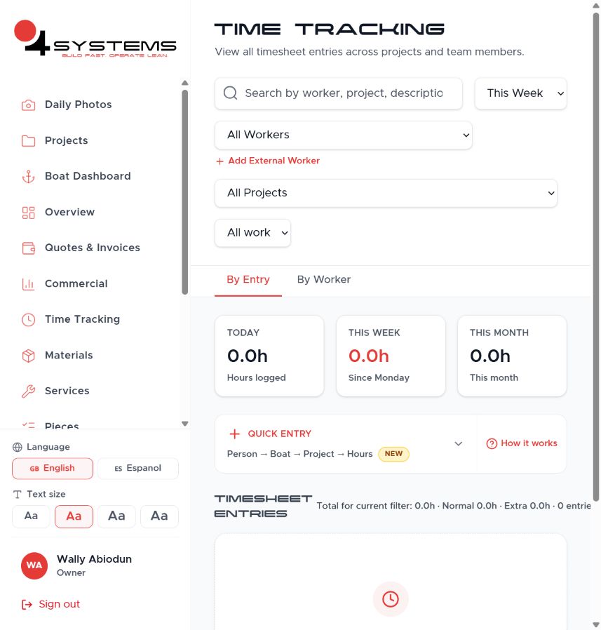 Open the central Time Tracking tab on the live ABC platform